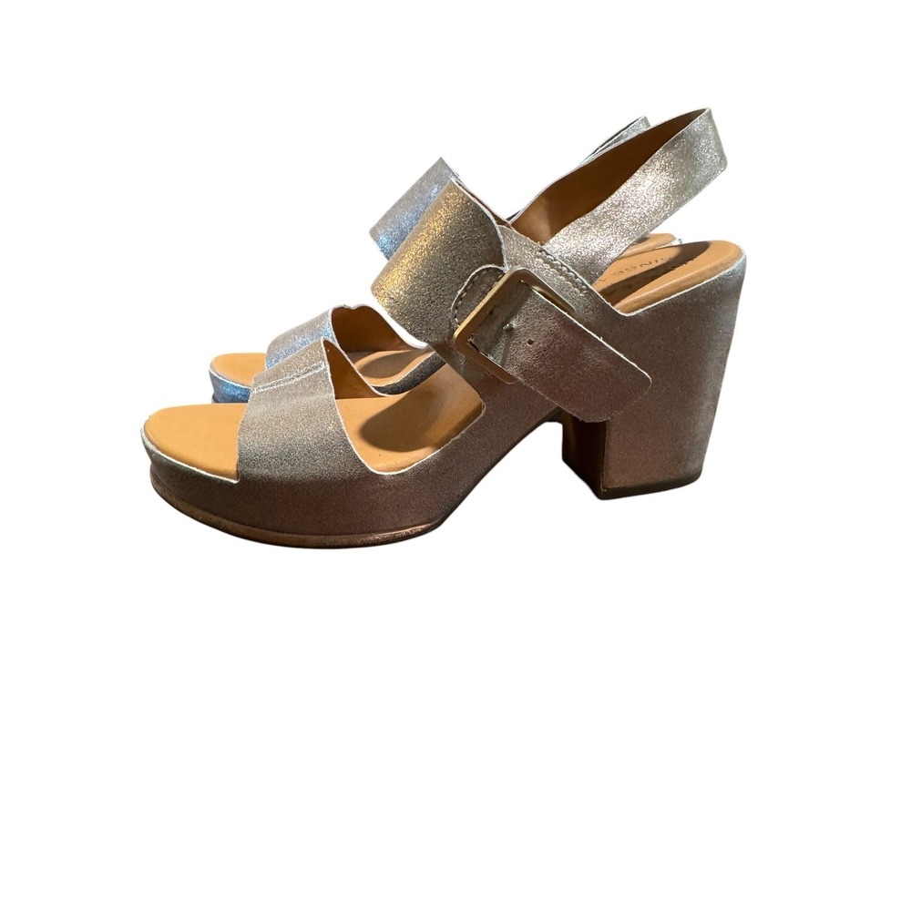 Kork-Ease Metallic Silver Leather Platform Block Heel Sandals Size 8 - Picture 4 of 9